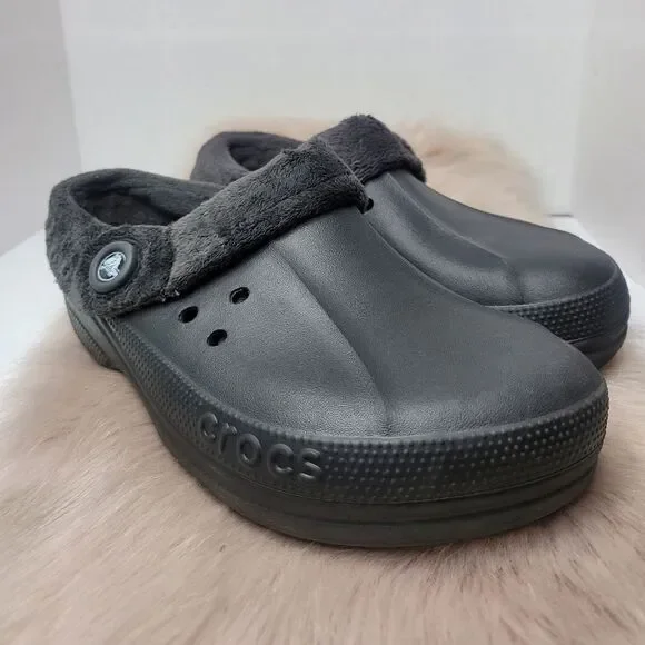 Crocs Black Faux Fur Unisez Clogs Shoes Size 9 M 11 W - Picture 1 of 9